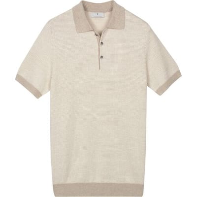 Thomas Maine Polo Fine Allover Pattern Merinowool Linnen Licht Beige / male
