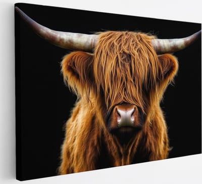 Saammp Canvas Schilderij Schotse Hooglander Koe in het hoge gras - Dieren - Natuur - 30x20 - Foto op canvas - Wanddecoratie - muurdecoratie Woonkamer - Slaapkamer decoratie - Canvas Print