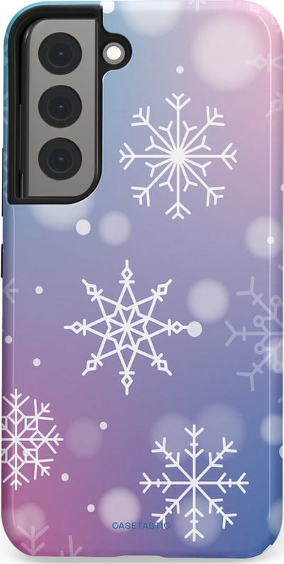 Casetastic hoesje geschikt voor Samsung Galaxy S22 - Dubbellaagse bescherming - Snowy Winter Gloed - Fashion Case - Lila Lichtgrijs Lichtblauw Lichtroze