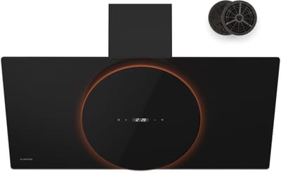 Klarstein Total Eclipse Afzuigkap - 90 cm schuine afzuigkap, 600 m³/u, Touch-bediening, Energie-efficiëntie A, LED-verlichting 3000 K-6500 K, Koolstoffilter, Zwart, Afvoer & recirculatie