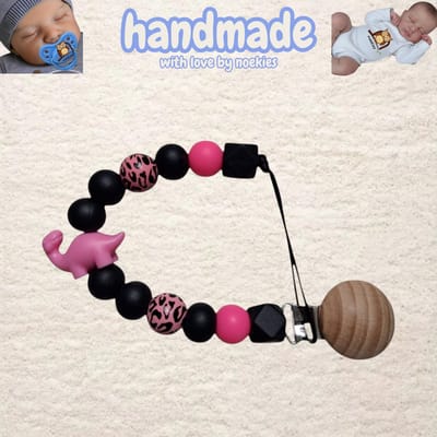 noekies Speenkoord dino panterprint zwart roze Kraamcadeau - Speenketting - Babycadeau - Babyshower nr 29