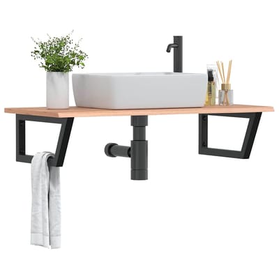 vidaXL - Badkamer - wandschap - staal - en - massief - eikenhout