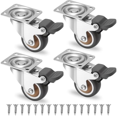 Zware Meubelwielen met Rem, 38 mm Rubber, 360° Draaibaar voor Huishoudelijke Apparaten, Trolleys en Tafels