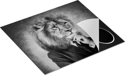 Chefcare Inductie Beschermer Leeuw in Pak - Leeuwenkop - Zwart Wit - 60x50 cm - Afdekplaat Inductie - Kookplaat Beschermer - Inductie Mat