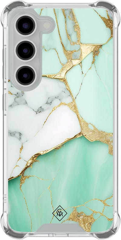 Casimoda® hoesje - Geschikt voor Samsung Galaxy S23 - Emerald Flowers - Shockproof case - Extra sterk - TPU/polycarbonaat - Groen, Transparant