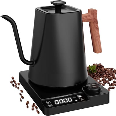 Elektrische waterkoker - Thee en koffie - Precies schenken - Temperatuurregeling - 1 liter - Houtkleur zwart