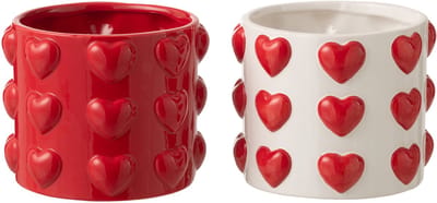 J-Line bloempot Harten Motieven - keramiek - wit/rood - large - set van 2