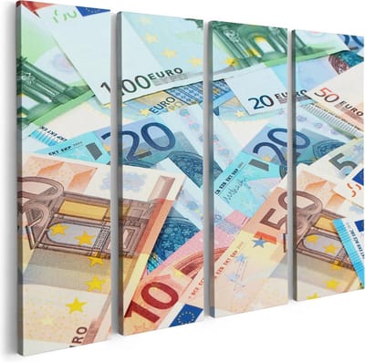 Artaza Canvas Schilderij Vierluik Euro Geld Biljetten - Briefjes - 80x60 - Foto Op Canvas - Canvas Print