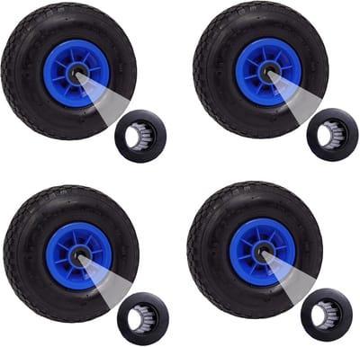 4x steekwagenwiel pneumatisch wiel 260x85 mm 3,00-4 75 mm gecentreerde naaf Ø 20 mm blauw robuust 4 PR stof