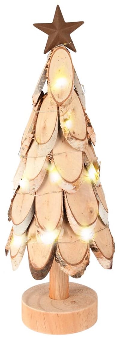Dekoratief | Deco boompje m/ster, naturel, hout, LED, 13x13x41cm | A255601