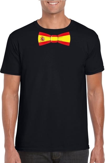 Zwart t-shirt met Spaanse vlag strikje heren - Spanje supporter S