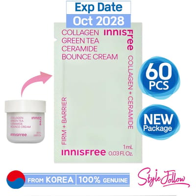 60 pièces/60 ml_[INNISFREE] crème rebondissante au thé vert au collagène et aux céramides 1 ml (Sachet d'échantillon) 1ml X 60pcs (60ml) white