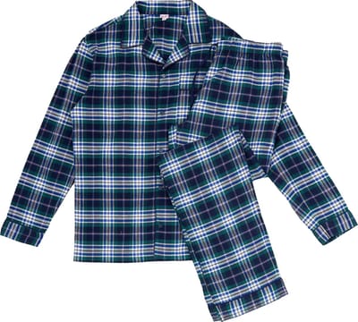 La V Flanel pyjamaset voor dames met geruit patroon Donkerblauw/Groen M
