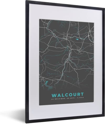 Fotolijst incl. Poster - Stadskaart – Grijs - Kaart – Walcourt – België – Plattegrond - 30x40 cm - Posterlijst