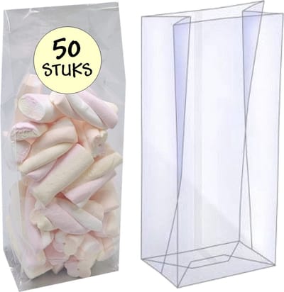 50x Blokbodemzakjes Plastic Transparant - 60x50x200mm - 100% Polypropyleen - Recyclebaar - Uitdeelzakjes - Rechthoekige Blokbodem Zak - Duurzaam - Voedsel Verpakking - 50 Stuks