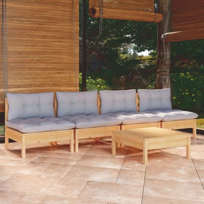 vidaXL - 5-delige - Loungeset - met - grijze - kussens - grenenhout