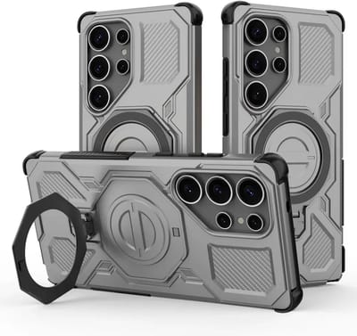 Hoesje geschikt voor Samsung Galaxy S25 Ultra | Compatibel met MagSafe / Qi2 | 360° Draaibare Magnetische Standaard | Back Cover Kickstand Ring | Grijs