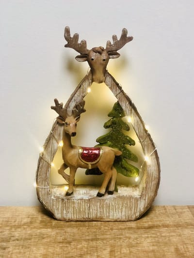 Deco hert met LED groot 24 cm hoog - rendier - kunststof - decoratiefiguur - interieur - cadeau - geschenk - kerstcollectie - kerstman - kerstdecoratie – kerstfiguur