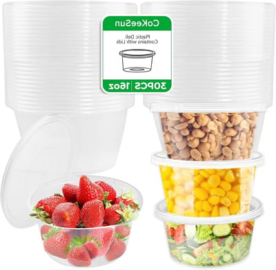 Ronde Plastic Voedselcontainers met Deksel - 30 Stuks, 16oz/450ml Herbruikbare en Lekvrije Potjes voor Sauzen, Maaltijdvoorbereiding en Salades