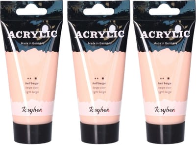 Set van 3x stuks beige acrylverf/hobbyverf op waterbasis 75 ml - Schilderen/knutselen - Voor kinderen en volwassenen