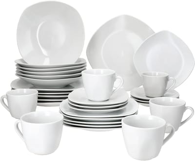 MamboCat 30-delig servies LOTTA wit porselein voor 6 personen
