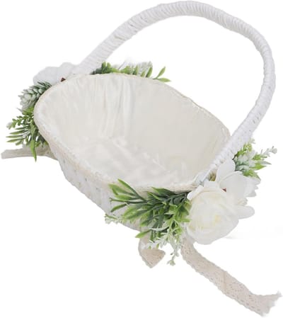 Bloemenmeisjesmand Bruiloft - Bruidsmand Decoratie - Ceremonie Versieren - Handgeweven Romantisch Design - 32 x 28 x 13 cm - Wit