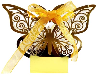 #N/A 25 stuks vlindersnoepdoosjes voor bruiloft, doop, gastgeschenk, kartonnen doosjes, tafeldecoratie, snoepdoosjes, kinderfeest, schattige doosjes, bruiloftsdecoratie, goud A