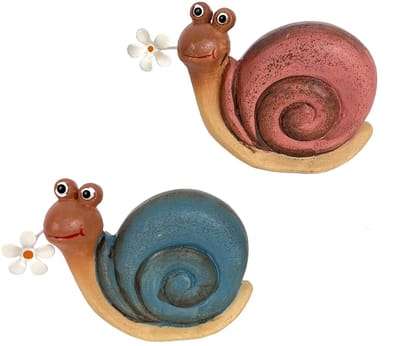 MTTproducts- Slakkenfiguur Decoratief - Set van 2 - Polyresin - 11 cm Breed - Lentedecoratie - Tuindecoratie - Tafeldecoratie - Decoratiefiguur