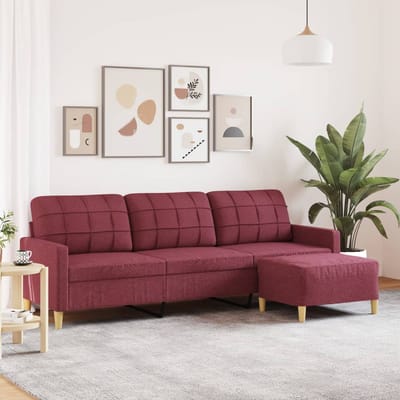vidaXL - Driezitsbank - met - voetenbank - 210 - cm - stof - wijnrood