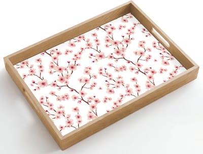 Dienblad hout 50x35 cm - Schootdienblad - Kersenbloesem - Takken - Roze - Borrelplank rechthoek - Plateau dienbladen