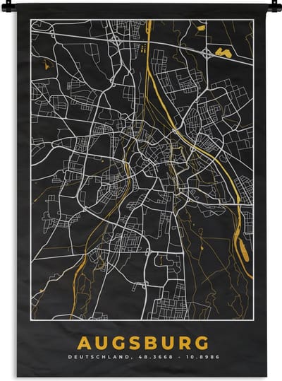 Wandkleed - Wanddoek - Augsburg - Stadskaart - Goud - Plattegrond - Kaart - Duitsland - 120x180 cm - Wandtapijt