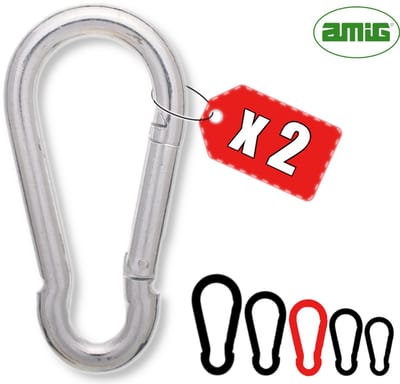 AMIG Karabijnhaak 7x70mm Verzinkt Staal Veersluiting Sleutelhanger Musketonhaak Set - 2 Stuks