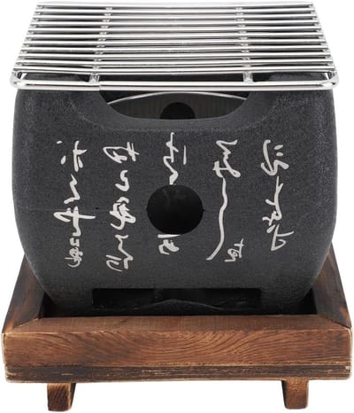 Ronte - Mini Tafelgrill op Houtskool met Bakplaat en Houten Basis voor Buiten, Balkon en Terras - Draagbare Grill voor Kamperen (19,5x18cm)
