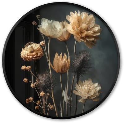 Poster in lijst Rond - Fotolijst 60x60 cm - Posters - Boeket - Bloemen - Licht - Zwart - Ronde posterlijst zwart - Decoratie - Wanddecoratie woonkamer - Muurdecoratie slaapkamer