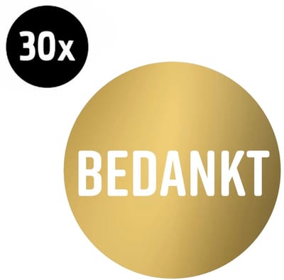 30x Sticker Bedankt Goudfolie - 40mm - Bedankt Goudfolie - Sluitsticker - Sluitzegel - Cadeau Sticker - Gold Thank You - 30 Stuks
