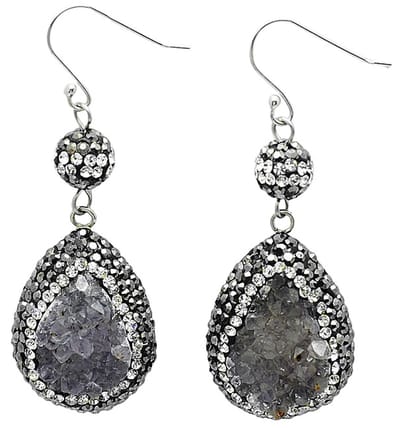 Edelstenen oorbellen Bright Grey Crystal Agate Small - oorhanger - grijs - agaat - sterling zilver (925)- stras steentjes - luxe sieraden doosje - dames oorbellen - grijze oorbellen