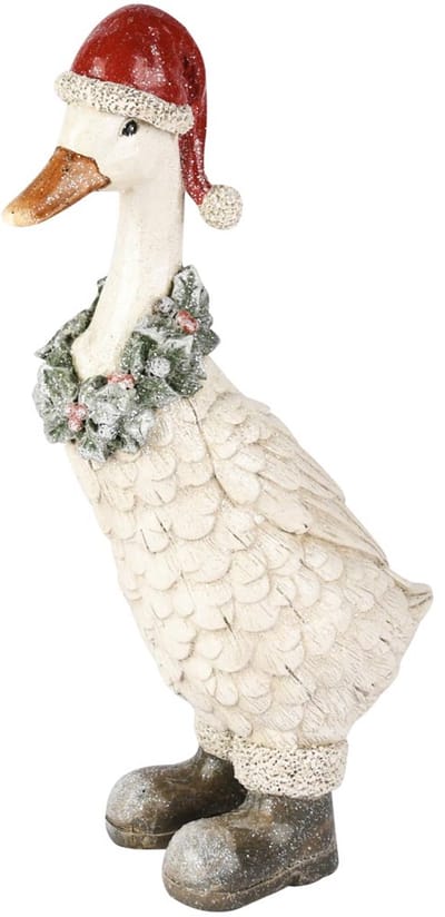 Dekoratief | Eend m/kerstkrans, wit/rood, resina, 10x20x35cm | A255076