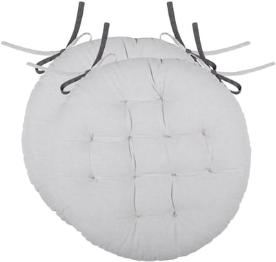 Stof Textile stoelkussen rond - 2x - licht/donkergrijs - 2 zijden - 38 cm - touwtjes sluiting