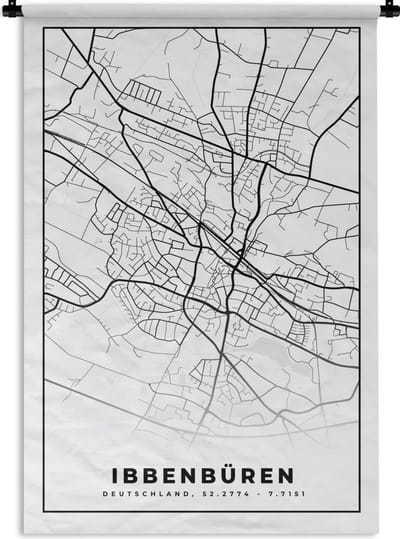 Wandkleed - Wanddoek - Plattegrond - Ibbenbüren - Kaart - Stadskaart - 120x180 cm - Wandtapijt