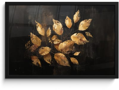 Poster in lijst - Fotolijst 60x40 cm - Posters - Gouden Bladeren op Donkere Achtergrond - Posterlijst zwart - Decoratie - Wanddecoratie woonkamer - Muurdecoratie slaapkamer