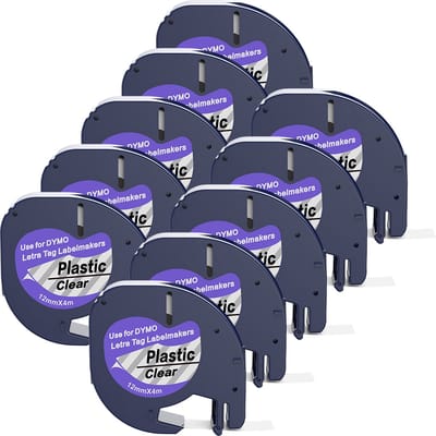 Boxstuff - Dymo LetraTag 12267 - S0721530 - Label Tape - Zwart op Transparant Plastic - 12 mm x 4 m - 10 Stuks