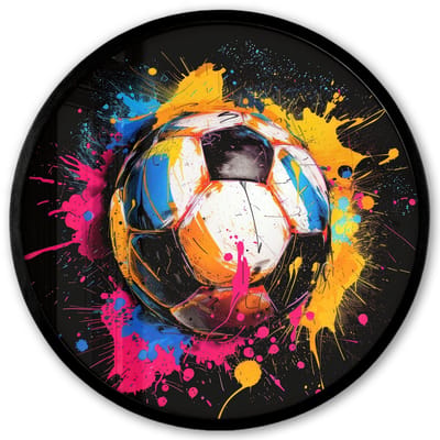 Poster in lijst Rond - Fotolijst 40x40 cm - Posters - Graffiti - Sport - Voetbal - Verf - Bal - Ronde posterlijst zwart - Decoratie - Wanddecoratie woonkamer - Muurdecoratie slaapkamer