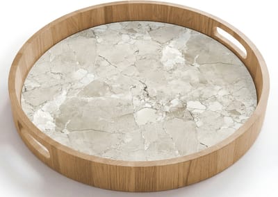Dienblad rond 40x40 cm - Schootdienblad hout - Marmer - Grijs - Aders - Borrelplank rechthoek - Plateau houten dienbladen