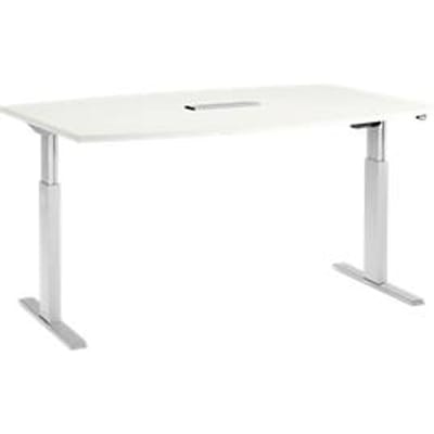 Schäfer Shop  Select Vergadertafel ERGO-T, T-poot, bootvorm, netbox, eentraps elektr. in hoogte verstelbaar, B 2000 x H 718-1188 mm, wit