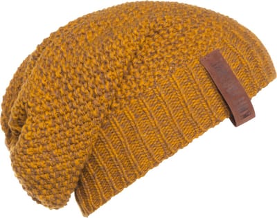 Knit Factory Coco Gebreide Muts Heren & Dames - Sloppy Beanie hat - Oker/Tobacco - Warme geel gemêleerde Wintermuts - Unisex - One Size