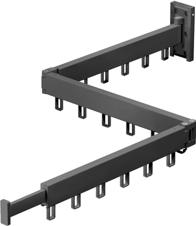 PolkaHome® droogrek hangend inklapbaar, wasdroogrek ophangbaar, Wandmontage wasrek, droogrek uitklapbaar, intrekbaar en opvouwbaar kledingophangrek met U-haken, buiten - binnen voor wasruimte, balkon, kast -drievoudig (zwart)