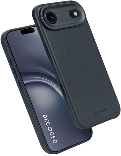 DECODED Leren Hoesje voor iPhone 17 Air - Premium ECCO Leer - Geschikt voor MagSafe - 1,2 Meter Valbescherming - Camerabescherming - Krasbestendig - Metalen Knoppen - Blauw