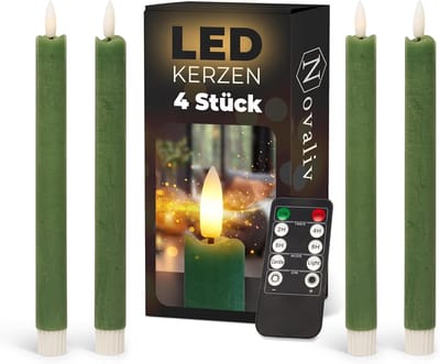 LED-kaarsen met timer groen 4 stuks groen voor binnen - 6 uur - ECHTE WAS 23 cm hoogte voor kaarsen 2,2 cm diameter 2 AAA-batterijen vereist LED-kaarsen flikkerende vlam bewegende vlam