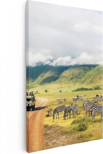 Artaza Canvas Schilderij Safari - 20x30 cm - Klein - Wanddecoratie Zebra - Muurdecoratie Wilde Dieren - Schilderijen Op Canvas