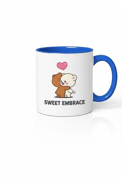 Schattige Beren Hug Mok – Sweet Embrace Liefdes Mok – Blauw Wit Keramiek Cadeau